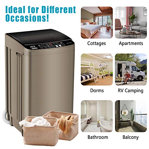Full-Automatic Washing Machine 15.6lbs, Krib Bling Portable Compact Laundry Washer with Drain Pump, 10 Wash Programs 8 Water Levels with LED Display