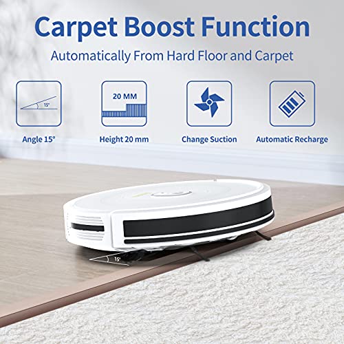 Asuka Robot Vacuum Cleaner S1 - Quite Robotic Vacuum Cleaner No-Go Areas 2000Pa Slim Design Robot Vacuums Carpets Boost Intellect Self-Charging Vacuum Cleaner for Pet Hair- White