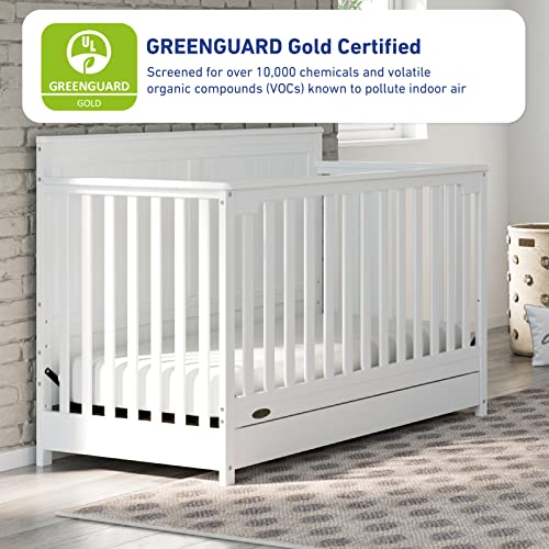Graco Hadley 5-in-1 Convertible Crib with Drawer (White) – GREENGUARD Gold Certified, Crib with Drawer Combo, Full-Size Nursery Storage Drawer, Converts to Toddler Bed, Daybed and Full-Size Bed