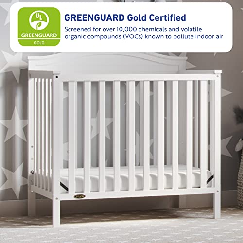 Graco Stella 4-in-1 Convertible Mini Crib (White) – GREENGUARD Gold Certified, Converts to Daybed and Twin-Size Bed, Includes Bonus 2.75-inch Mini Crib Mattress, Mini Crib with Mattress Included
