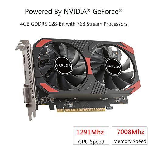 SAPLOS GeForce GTX 1050 Ti Graphics Card,4GB,GDDR5,128 Bit, DP/HDMI/DVI-D,Computer GPU,Desktop Video Card for PC Gaming,8K@60Hz Output,Dual Fans,DirectX 12