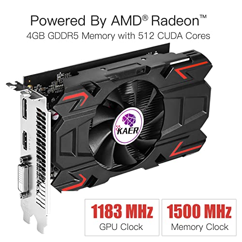 KAER AMD Radeon RX 550 4GB GDDR5 PC Gaming Video Graphics Card 3 Monitors of DP HDMI DVI-D 128-Bit DirectX 12 PCI Express 3.0 X8, 4K Gaming computer Video Cards GPU