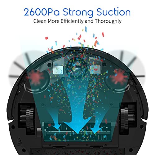 Robot Vacuum Cleaner, 2600Pa Strong Suction Power Robotic Vacuums, WiFi Connected, App Control, Works with Alexa and Google Home, Self Charging, Ideal for Hard Floor, Carpet, Pet Hair, AIRROBO P10