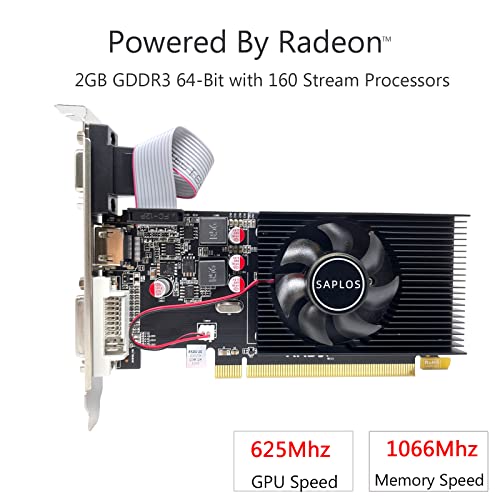 SAPLOS AMD Radeon R5 230 2GB 64 Bits GDDR3 VGA/DVI/HDMI Computer Graphics Card,PCI-Express X16,625MHz Core Frequency Desktop Video Card GPU for PC,Low Profile