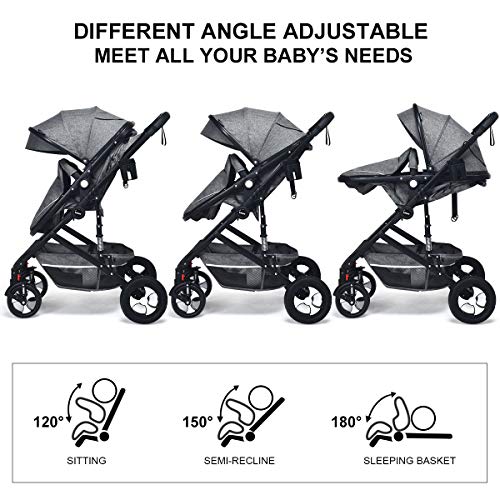 INFANS Baby Stroller for Newborn, 2 in 1 High Landscape Convertible Reversible Bassinet Pram for Infant & Toddler, Foldable Aluminum Alloy Pushchair with Adjustable Backrest, 3D Suspension (Grey)