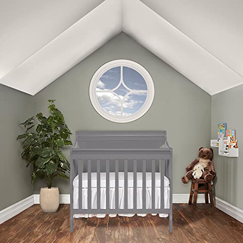 Dream On Me Alice 3-in-1 Full Panel Convertible Mini Crib, Storm Grey, Greenguard Gold Certified