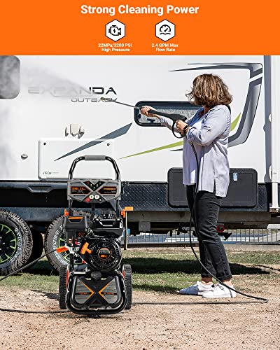Gas Pressure Washer, ENGiNDOT 3200 PSI / 2.4 GPM Outdoor Power Equipment with 209CC 4-Stroke OHV Engine, Pressure Washer Includes Soap Tank, 5 QC Nozzles, CARB Compliant - GSH01B
