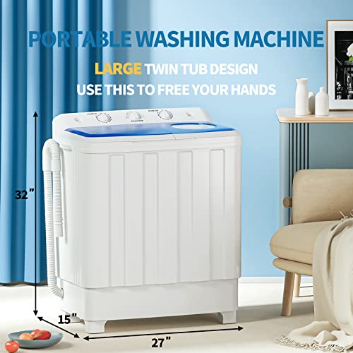 VCJ Portable Washing Machine 28bls Large Capacity Twin Tub Washing Machine Compact Washer & Spinner Combo Equipped with a Drain Dump for Apartments, Dorms and RVs
