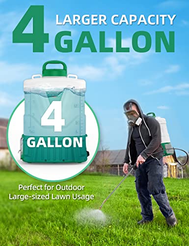 KIMO 4 Gallon Garden Sprayer, 72PSI Backpack Sprayer, 20V 2.0Ah Battery Powered Sprayer w/ 6 Nozzles & Metal Wand, No Manual Pump Electric Sprayer, Sprayers in Lawn and Garden for Weeding, Cleaning