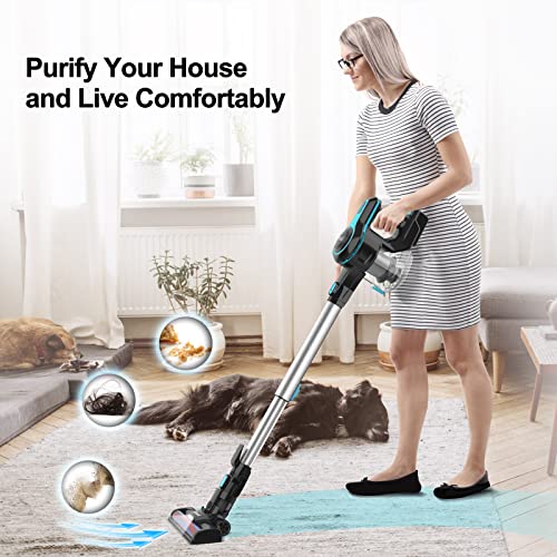 INSE Cordless Vacuum Cleaner, 6-in-1 Rechargeable Stick Vacuum with 2200 m-A-h Battery, Powerful Lightweight Vacuum Cleaner, Up to 45 Mins Runtime, for Home Hard Floor Carpet Pet Hair- N5S Azure