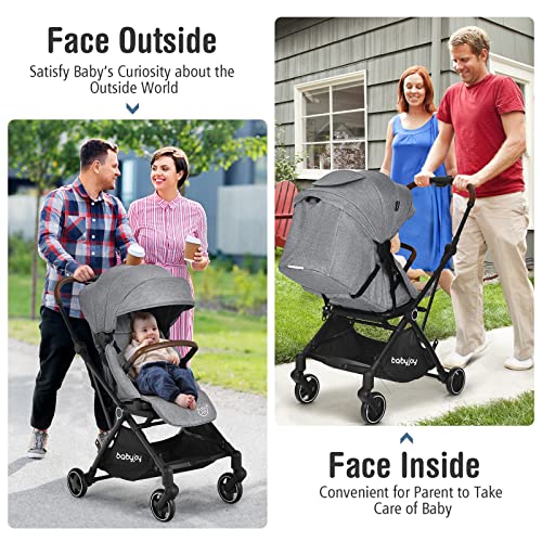BABY JOY Baby Stroller, Foldable High Landscape Infant Carriage Newborn Pushchair with Reversible Seat, Adjustable Backrest & Canopy, 5-Point Safety Harness, Suspension Wheels & Storage Basket (Gray)