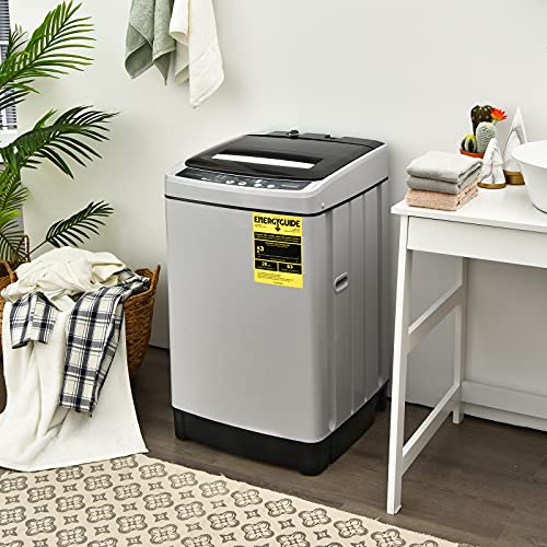 COSTWAY Portable Washing Machine, 11Lbs Capacity Full-automatic Washer with 8 Wash Programs, LED Display, 10 Water Levels, Compact Laundry Washer and Dryer Combo for Apartment, Dorm (Grey)