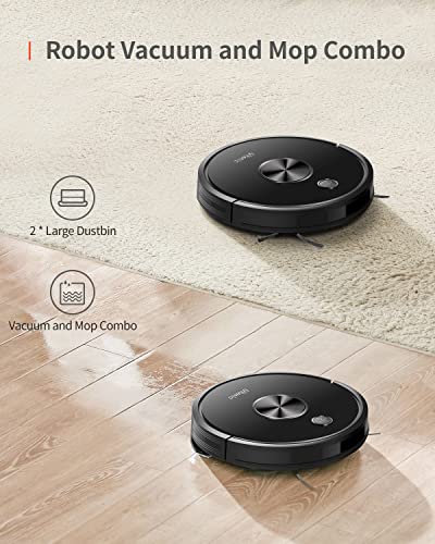 Ultenic D5s Pro Robot Vacuum and Mop Combo, 3000Pa Strong Suction, Row-by-Row Cleaning, APP Control, Self-Charging, Works with Alexa, Boundary Strips, Good for Pet Hair, Hard Floor and Carpet