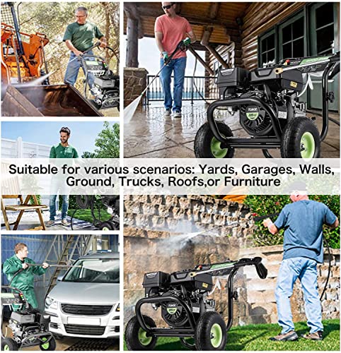 TEANDE 3200PSI Gas Pressure Washer 2.6GPM Power Washer 209CC Gas Powered Pressure with 5 Adjustable Nozzles, 20ft Hose, Dual soap Tank, Best for Cleaning Cars Houses Driveways Fences Patios Garden