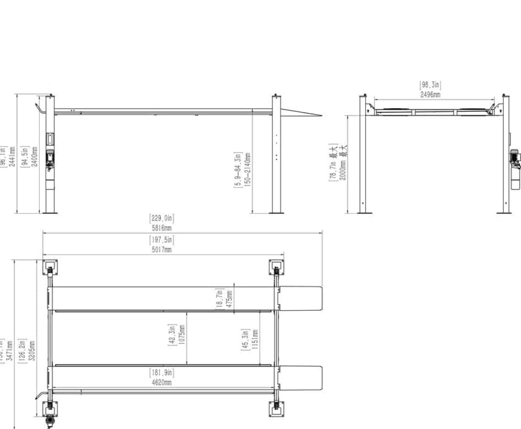 KT-4H110 11,000 Lbs 3.0HP 110V 4 Post Car Lift Heavy Duty Four Post Parking Storage Service Car Lift，84.5” Max Height Extra Tall Extra Wide Hydraulic System