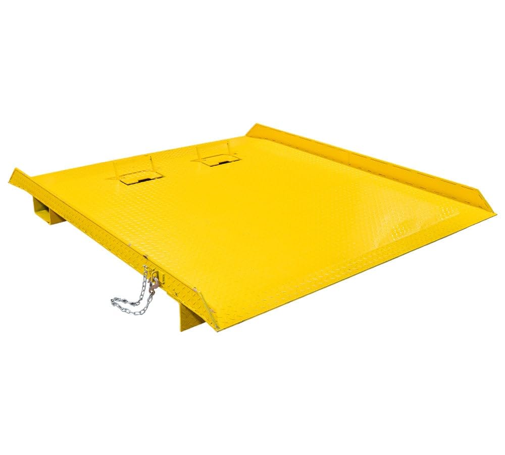 Mytee Products 84" x 96" Heavy Duty Shipping Container Ramp w/Fold-Down Loop Flips, Safety Chain & Pin - Forklift Compatible - 15,000 lbs - Spray Paint Coated Steel - Yellow