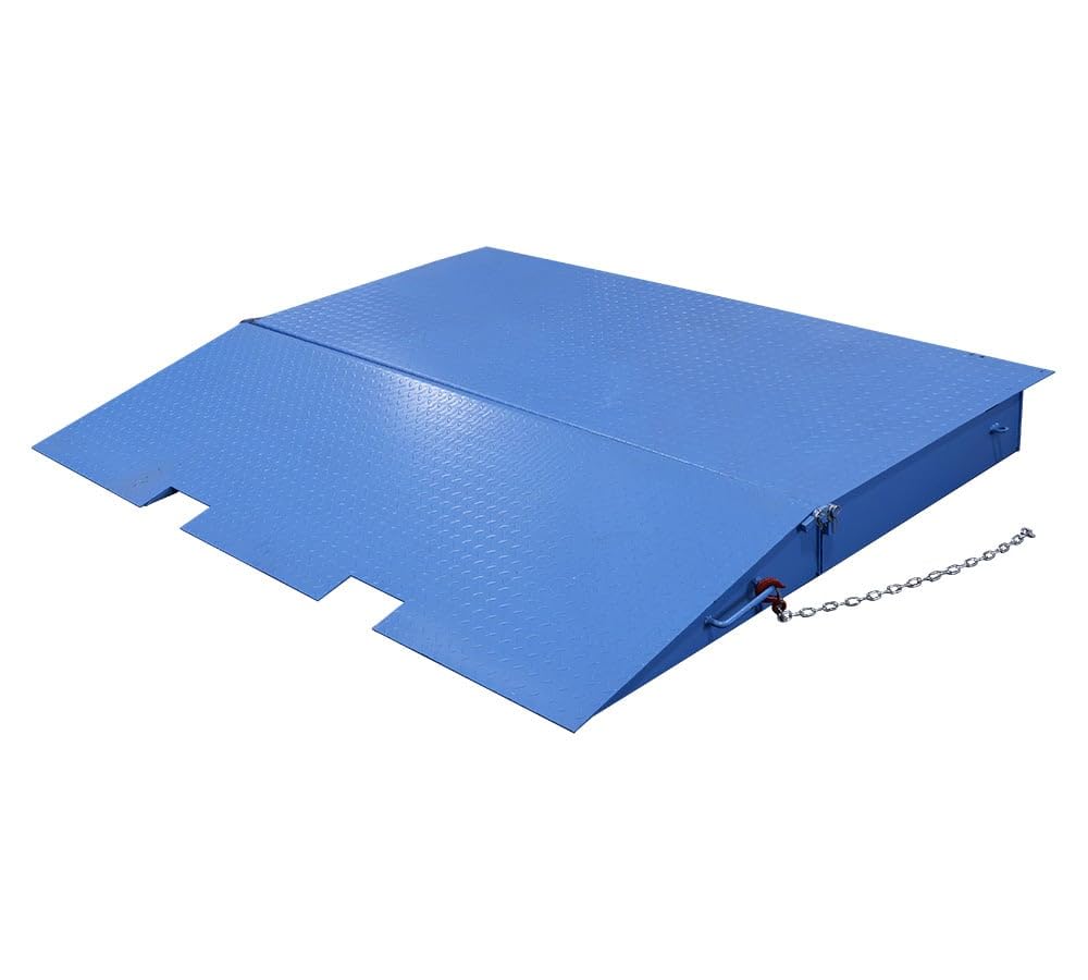Mytee Products 71" x 88" Heavy Duty Foldable Shipping Container Ramp with Safety Chain & D Shackle - 14,000 Lbs WLL for Forklift & Hand Truck - Blue