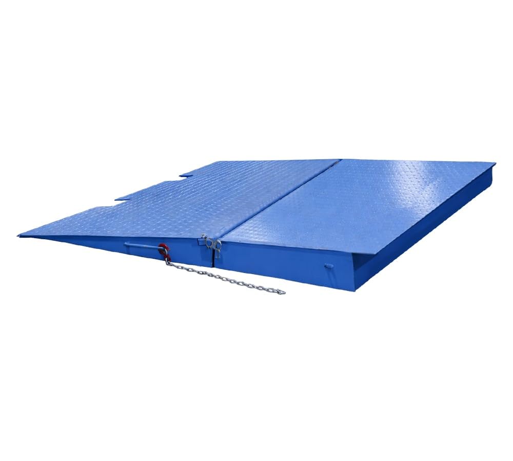 Mytee Products 71" x 88" Heavy Duty Foldable Shipping Container Ramp with Safety Chain & D Shackle - 14,000 Lbs WLL for Forklift & Hand Truck - Blue