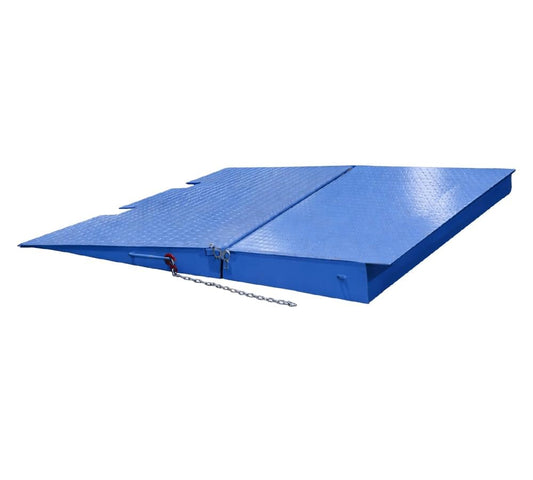 Mytee Products 71" x 88" Heavy Duty Foldable Shipping Container Ramp with Safety Chain & D Shackle - 14,000 Lbs WLL for Forklift & Hand Truck - Blue