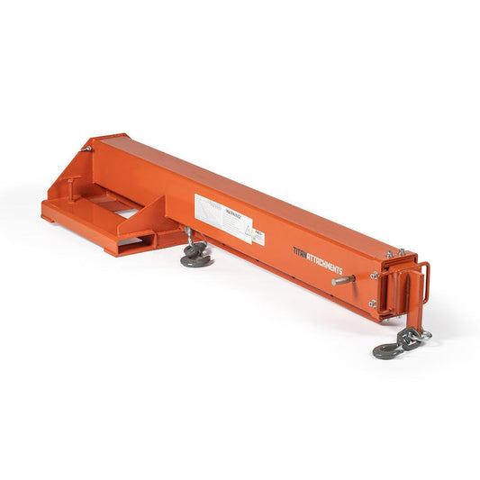 Titan Attachments Fork-Mounted Adjustable Hoist Jib Boom Crane, Manual Telescoping Boom Extends Up to 138", 6,600 LB Lift Capacity, Two Swivel Hooks, Adjustable Hook Points