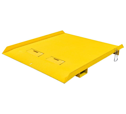 Mytee Products 84" x 96" Heavy Duty Shipping Container Ramp w/Fold-Down Loop Flips, Safety Chain & Pin - Forklift Compatible - 15,000 lbs - Spray Paint Coated Steel - Yellow