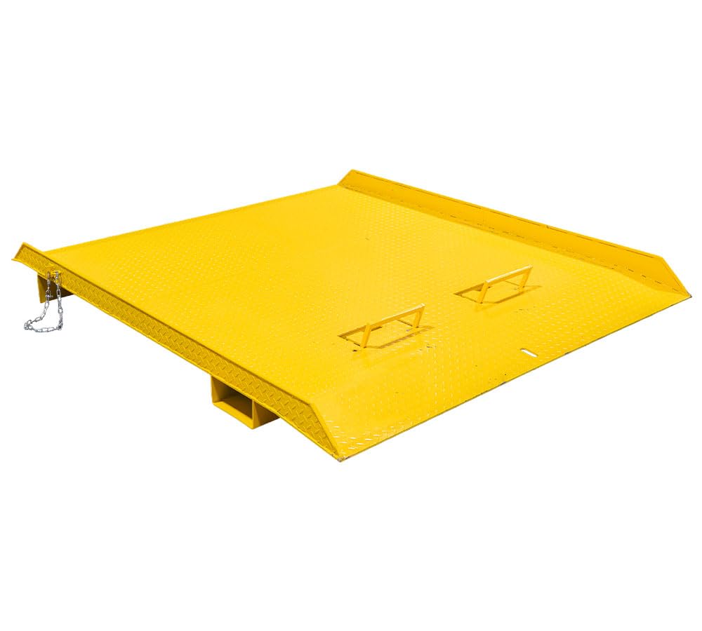 Mytee Products 84" x 96" Heavy Duty Shipping Container Ramp w/Fold-Down Loop Flips, Safety Chain & Pin - Forklift Compatible - 15,000 lbs - Spray Paint Coated Steel - Yellow