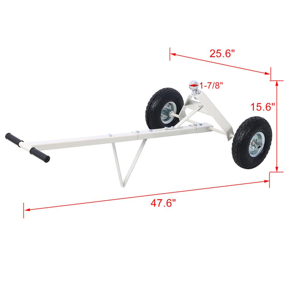 CWKISS Heavy Duty Trailer Dolly with 10" Pneumatic Tires, 800 lbs Load Capacity, 44" Long Handle & 1-7/8" Hitch Ball, Manual Steel Tow Dolly for Boat, Utility, Jet Ski, and Cargo Trailers,Gray