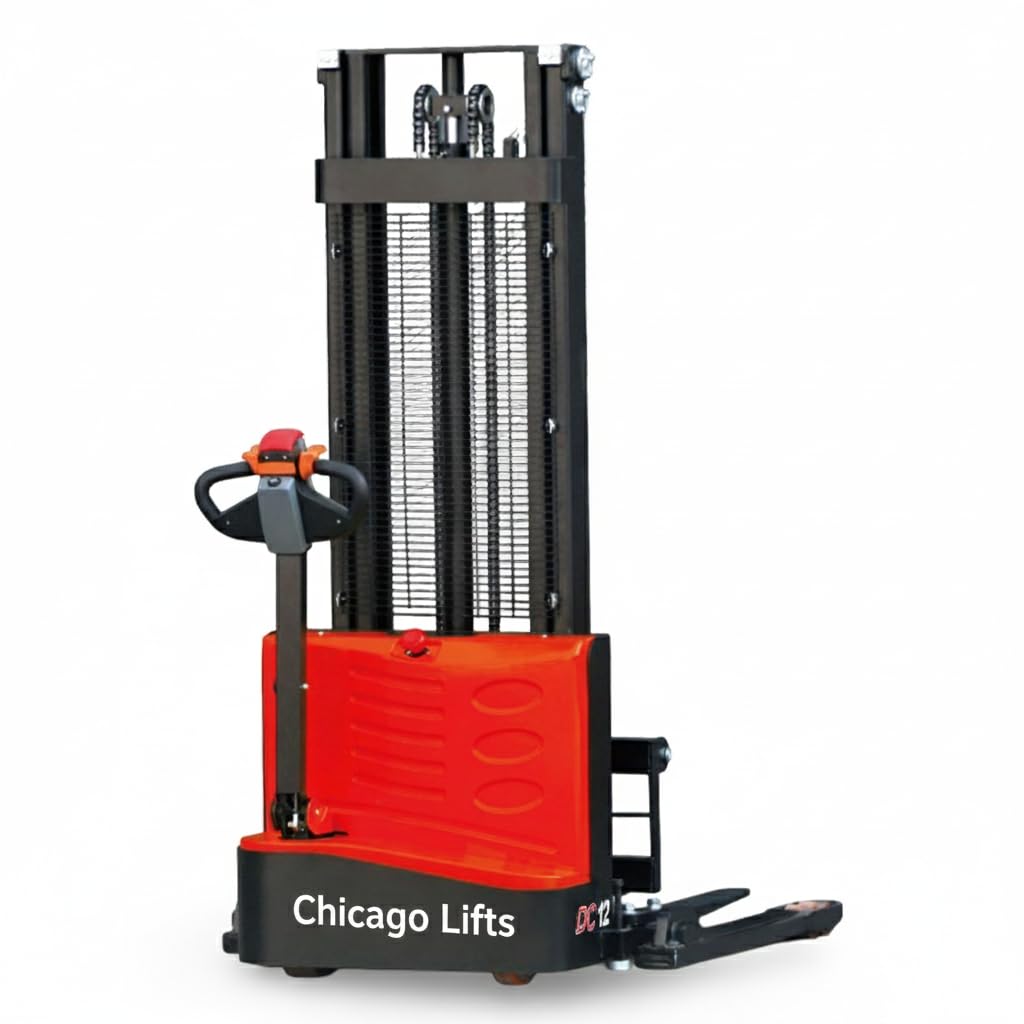 Electric Pallet Stacker, 2600 lbs Capacity, 118" Lifting Height. Lithium ion 24V / 60 Ah