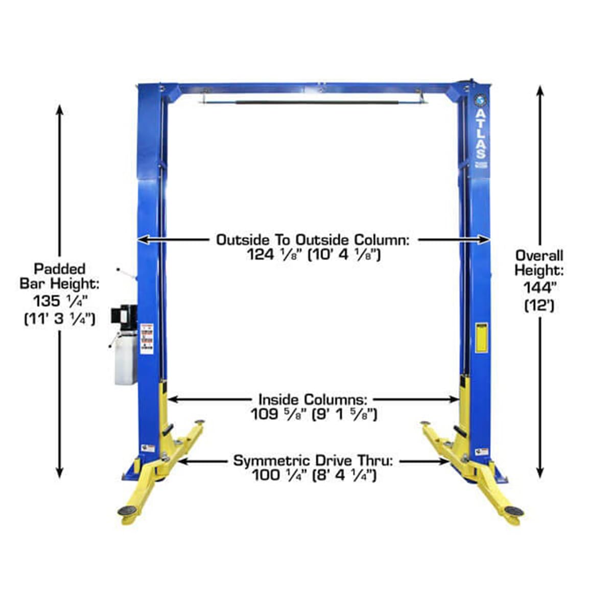 ATLAS Automotive Equipment PRO-9D 2-Post Vehicle Lift, 12' Minimum Ceiling Height, 9,000lb Capacity, Clear Floor Design, Asymmetric/Symmetric Arms, Dual Direct Drive Cylinders, for DIY/Hobbyists