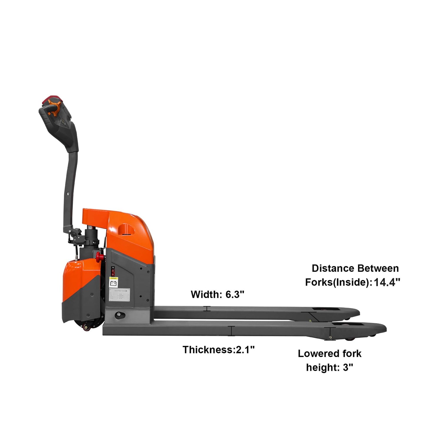 Tory Carrier Electric Pallet Jack Truck 3300 lbs Capacity 48 x 27 Forks Powered Pallet Truck, 6-8 Hours Working Small Size Pallet Lift with Built-Out Charger