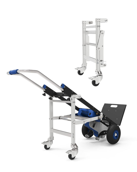 XSTO ZW47250 Electric Stair Climbing Hand Trucks with Retractable 4th Wheel Attachment Heavy Duty Foldable Dolly Cart for Moving Powered Stair Climber Cart Hand Trolley 550lb LBS Capacity