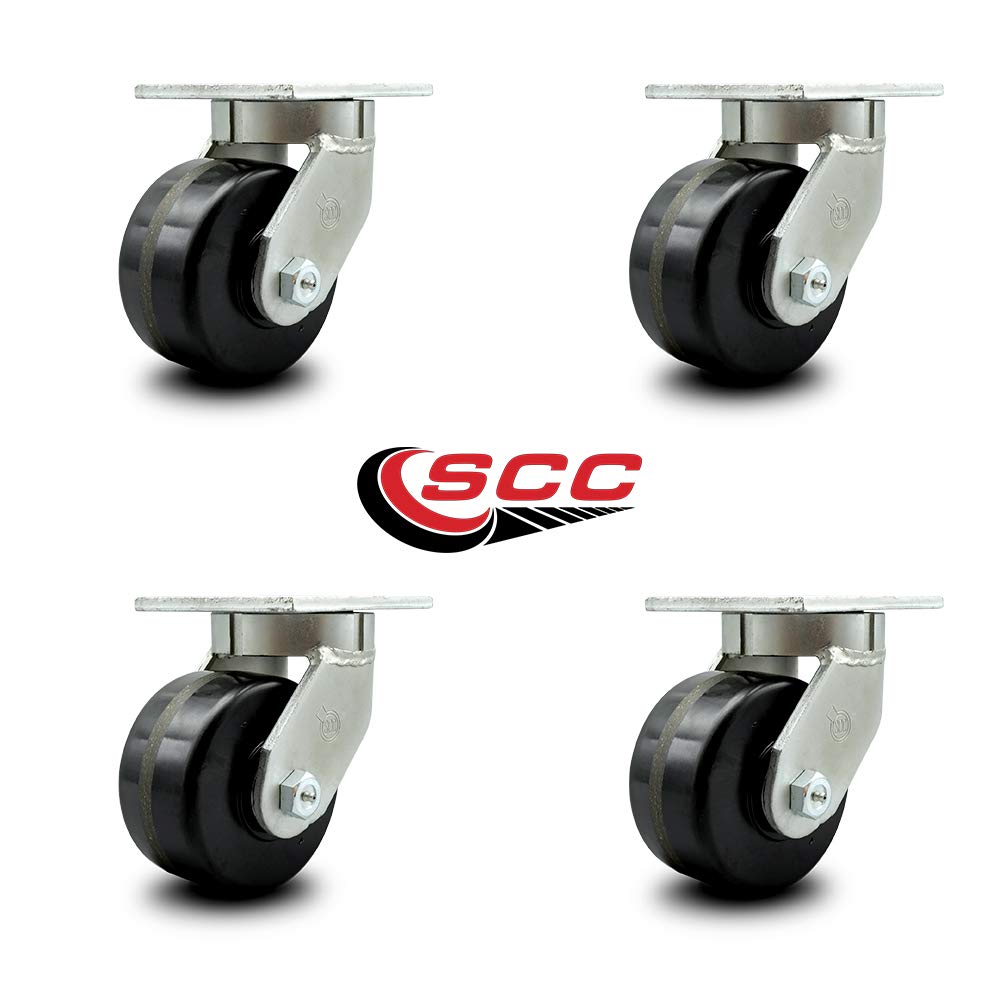 Extra Heavy Duty Kingpinless 6” x 3” Phenolic Swivel Caster Set for Cranes, Gantries, Hoists, and Winches - 4 Swivel Casters - 2,000 lbs Per Caster – Set of 4 - Service Caster Brand