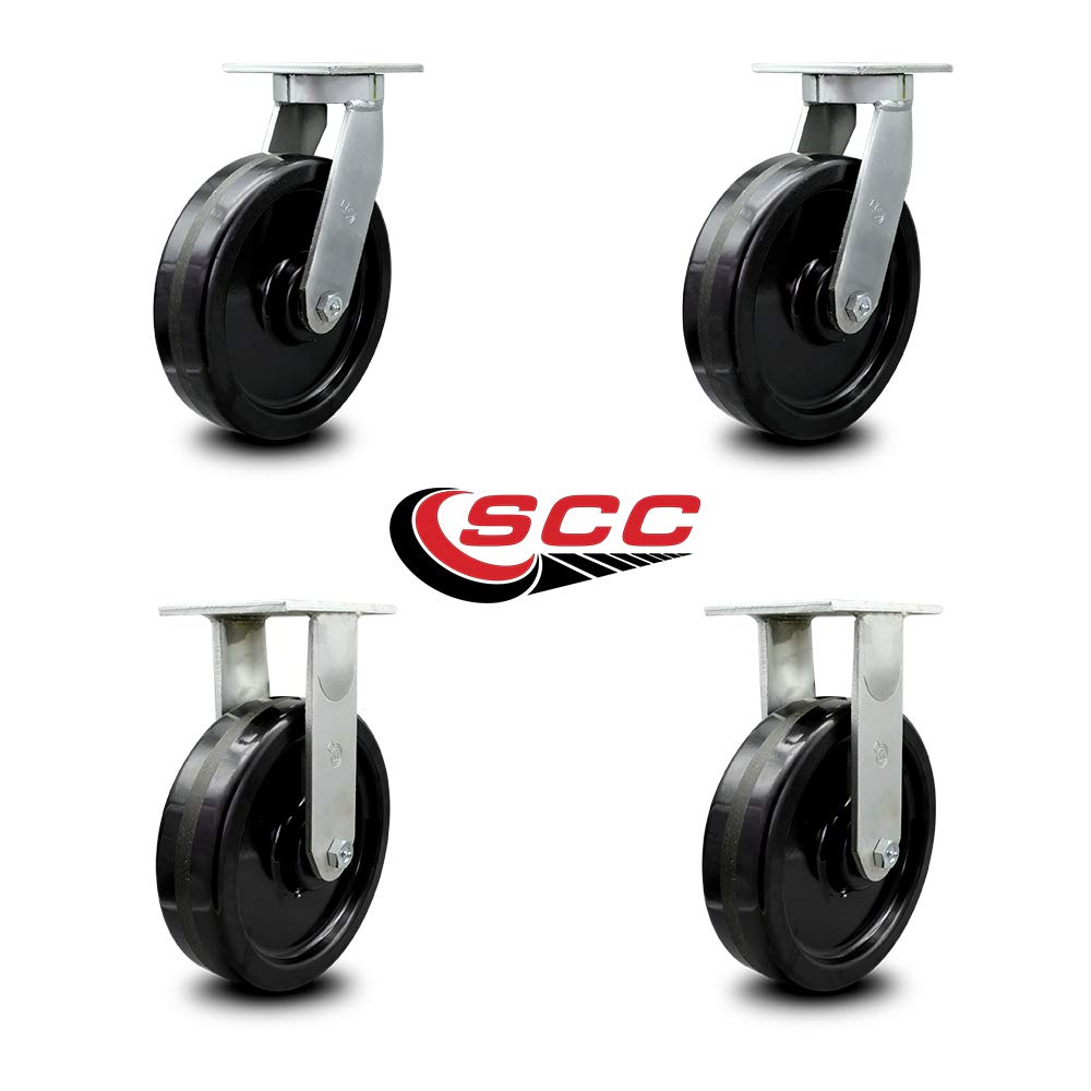 Extra Heavy Duty Kingpinless 10” x 3” Phenolic Swivel Caster Set for Cranes, Gantries, Hoists, and Winches - 2 Swivel and 2 Rigid Casters - 2,900 lbs Per Caster – Set of 4 - Service Caster Brand