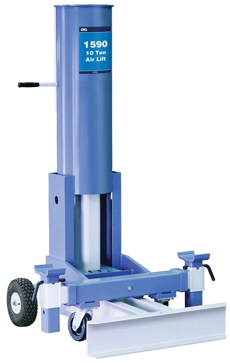 OTC 1590 10-Ton Air Lift Heavy Duty Portable Jack with Adjustable Lifting Saddles, Extra Wide Stance, 13" to 52" Lifting Range, and Automatic Mechanical Safety Catches