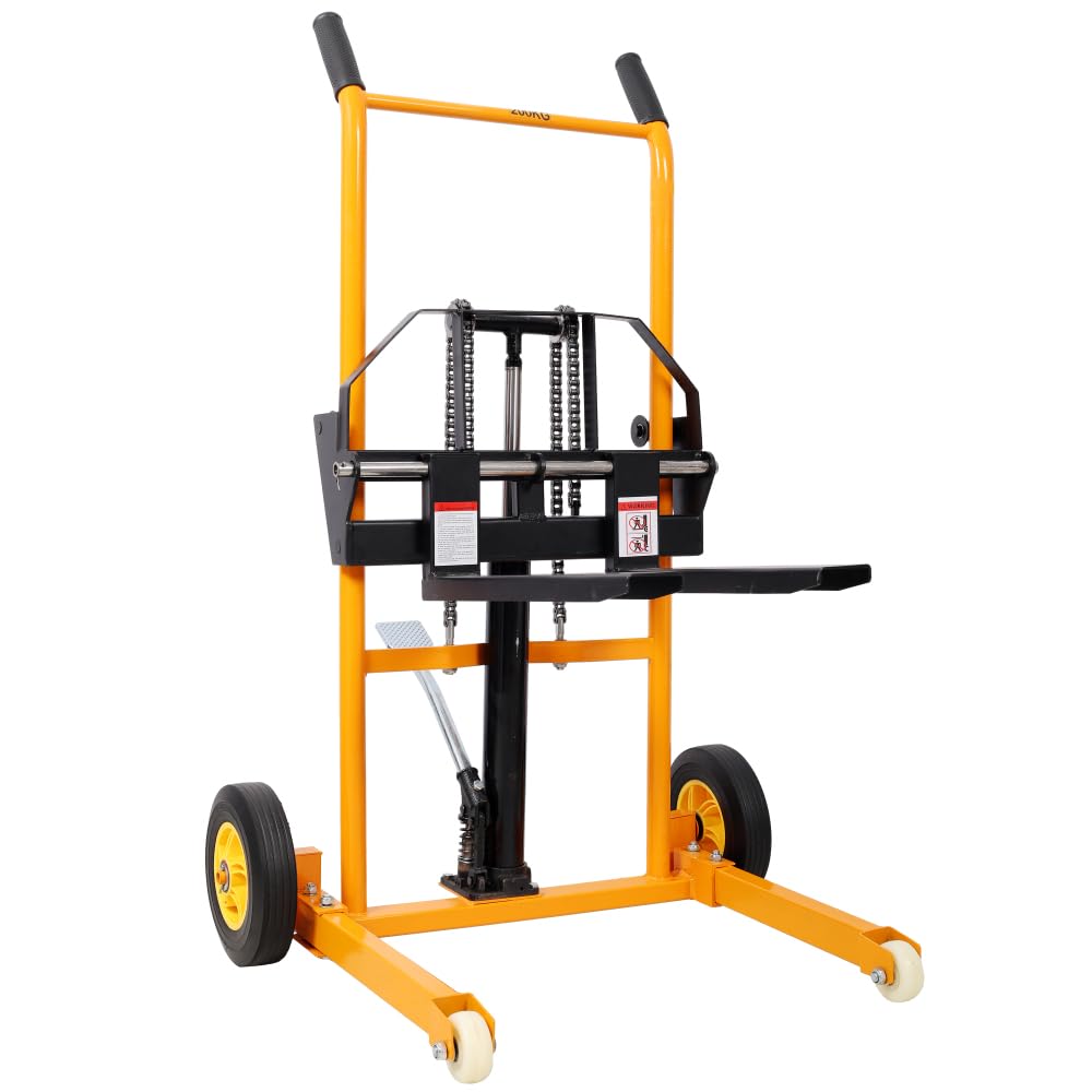 Manual Hydraulic Pallet Stacker with 440 Lb Capacity and 35.5 Inch Lift Height for Warehouse Loading
