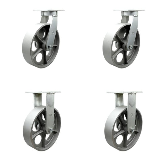 Extra Heavy Duty Kingpinless 10” x 3” Semi Steel Cast Iron Swivel Caster Set for Cranes, Gantries, Hoists, and Winches-2 Swivel and 2 Rigid Casters-2,500 lbs Per Caster-Set of 4 - Service Caster Brand