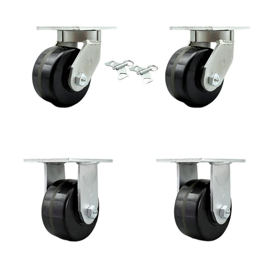 Extra Heavy Duty Kingpinless 6”x3” Phenolic Swivel Caster Set for Cranes,Gantries,Hoists,and Winches-2 Swivel with Bolt-On Locks and 2 Rigid Casters-2,000 lbs Per Caster-Set of 4-Service Caster Brand