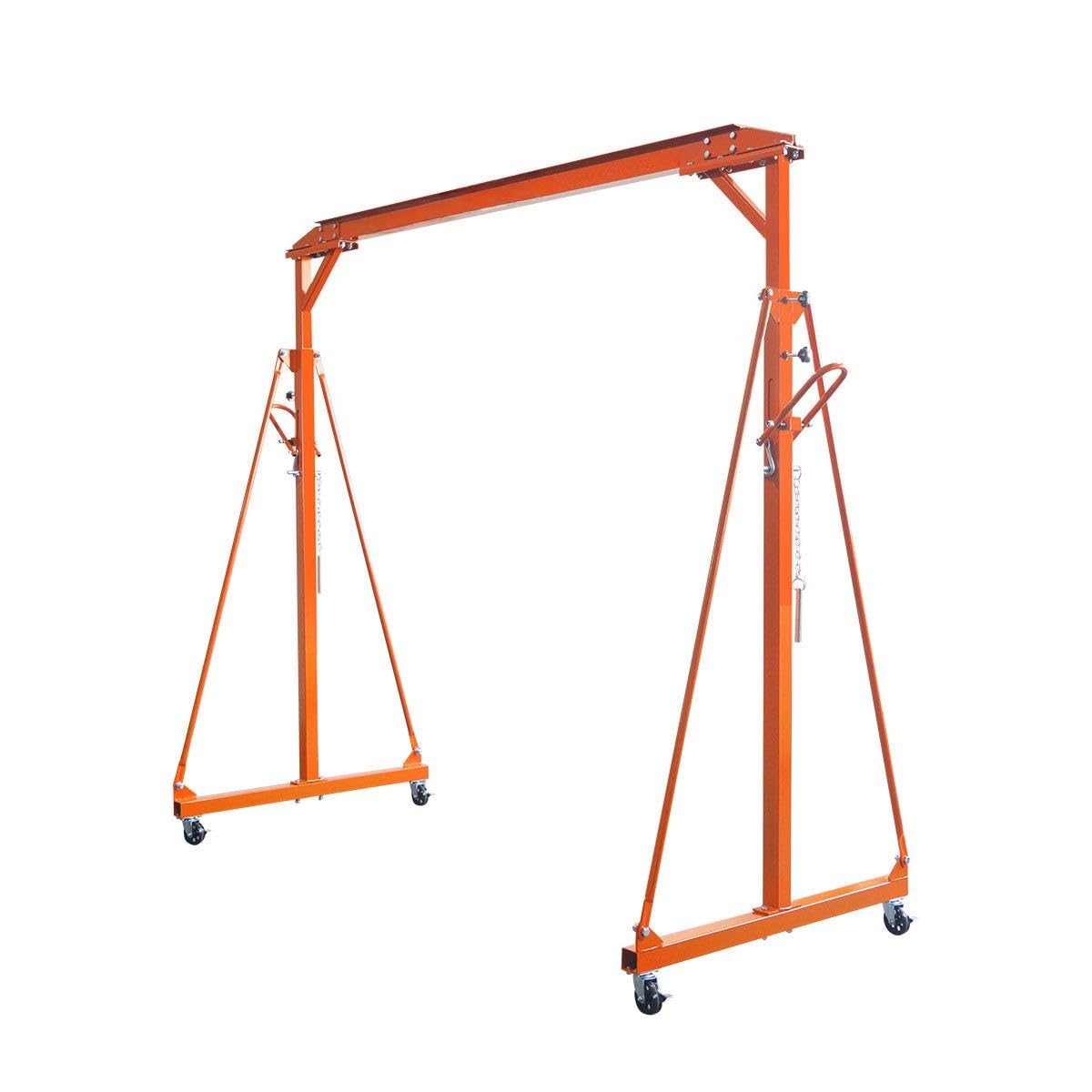 Adjustable Height Gantry Crane 1100-lb Capacity,All-Steel Portable Crane with Auto-Lock and Locking Casters,95-142 Inch Height Industrial Lifting Equipment for Warehouse,Workshop