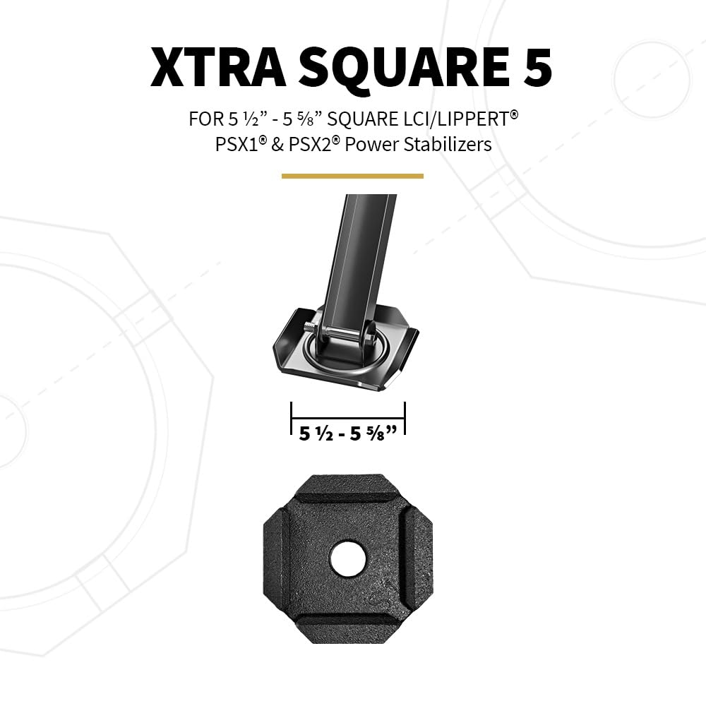 SnapPad Xtra RV Leveling Pads - Permanent Jack Stabilizers for RVs - 5" Square Leveling Jack Pads for LCI Leveling System - Heavy Duty Replacement for Blocks - Made in The USA (Square 5 4-Pack)
