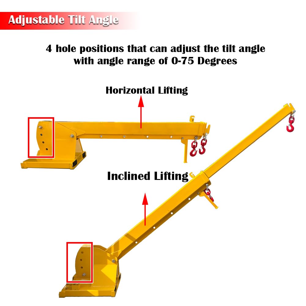 EQCOTWEA 2-Ton Forklift Jib Boom Crane Attachment, Extendable Jib Crane, 0-75° Adjustable Tilt, 7-12ft Telescopic Boom Arm, 2 Hooks, for Lifting & Material Handling – Compatible with Forklifts