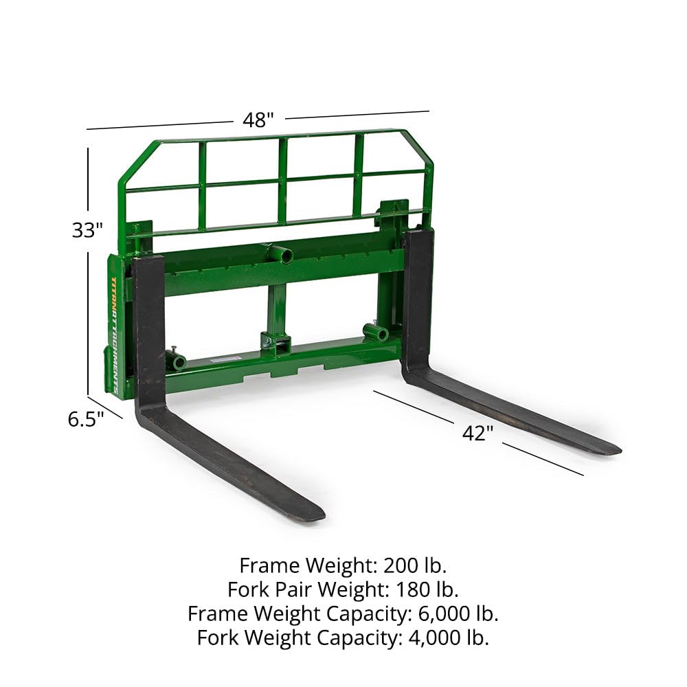 Titan Attachments Pro Series Pallet Fork Frame, 42" Fork Blades, Hook and Pin Mounting Style, Rated 6000 LB, Fits Class II Pallet Fork Blades, 2" Receiver Hitch