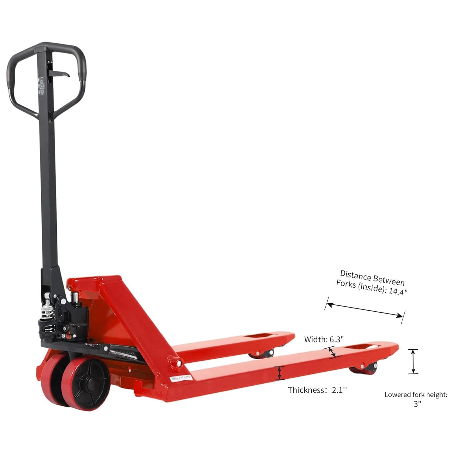 Tory Carrier Pallet Jack Hand Truck Manual Pallet Jacks 6600-Lb. Capacity 27 x 48 Forks Standard Duty, Rubber Handle, PU Wheels