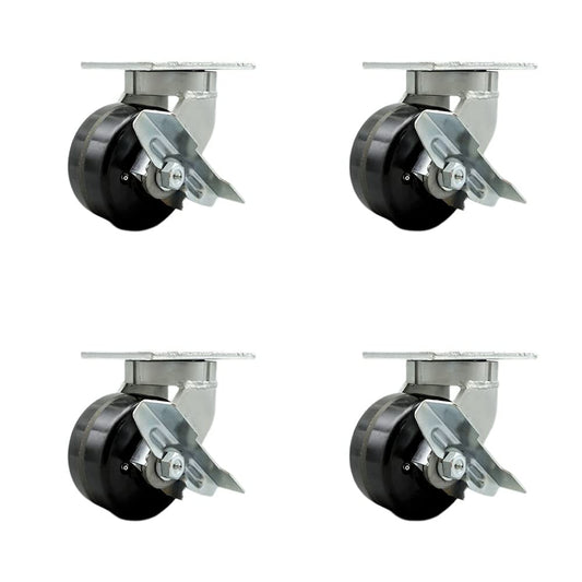 Extra Heavy Duty Kingpinless 6” x 3” Swivel Caster Set for Cranes, Gantries, Hoists, and Winches - 2 with Brake and Swivel Lock/2 with Brake - 2,000 lbs Per Caster - Set of 4 - Service Caster Brand