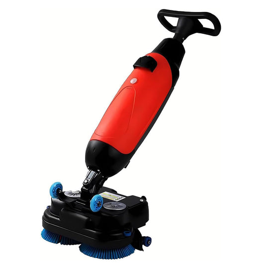 LSHFYV Cordless Electric Floor Scrubber, 17" Commercial Floor Scrubber Machine with Double Brush Disc Battery-Powered Multi-Functional Floor Buffer Machine 360°Rotation, 12916 sqft, 360 RPM Motor Red