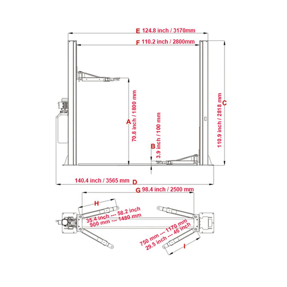 KATOOL AK-H115Z 3.0HP Two Post Lift Car Lift Truck Hoist with 11000Lbs lifting Capacity