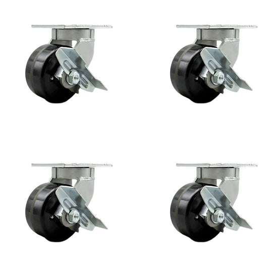 Extra Heavy Duty 6” x 3” Phenolic Swivel Caster Set for Cranes, Gantries, Hoists, and Winches - 4 Swivel Casters with Side Lock Brakes - 2,000 lbs Per Caster – Set of 4 - Service Caster Brand