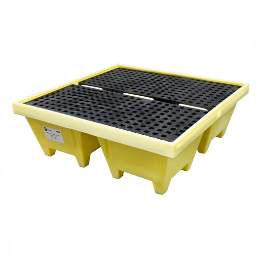ENPAC 4 Drum Spill Pallet, 4000 Lb, 66-Gallon, with Forklift Pockets, Low Profile, and Removable Grates. EPA/OSHA Compliant