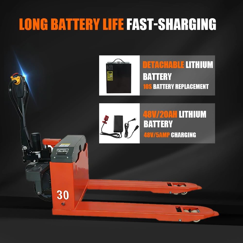 6000lb Full Electric Pallet Lift Trucks for Warehouse & Indoor Use - 46" x 29" Fork, Lithium Battery Powered Pallet Jack, Smooth & Powerful Handling(Red)