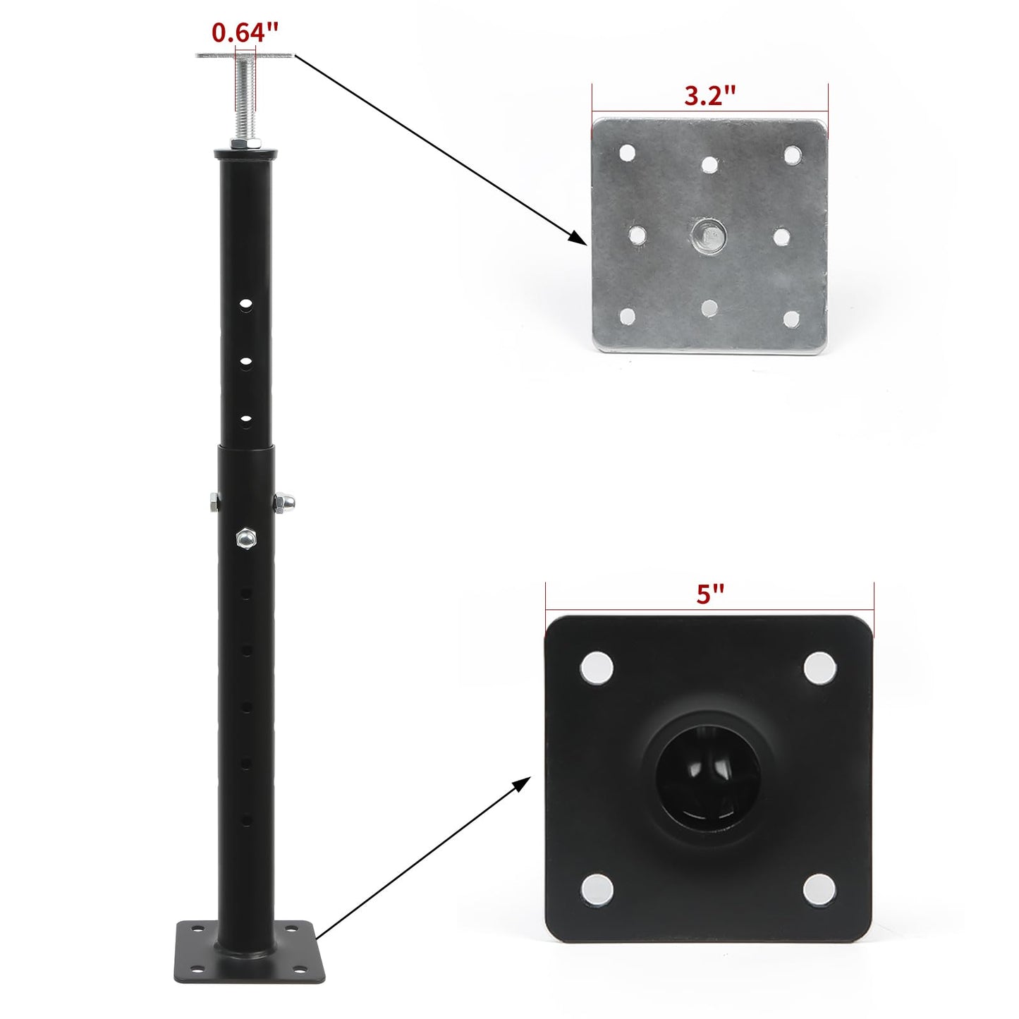 4 Pack Height Range Adjustable House Floor Jacks – 19"-35" Heavy Duty House Jacks for Leveling, Steel Support Posts for Beams, Decks, Crawl Spaces, Basements-Black