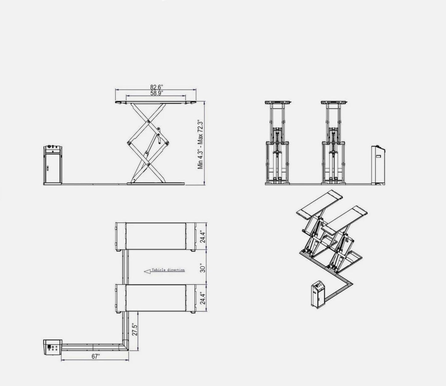 KATOOL 72in Full-Rise Lift Mid Rise Scissor Lift Auto Leveling Function Auto Mid Lift 220V Electric Lock Release
